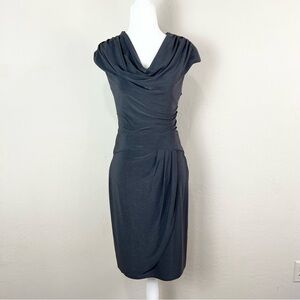 Komarov Slinky Gray Cowl Neck Knee Length‎ Cap Sleeve Sheath Dress Size Medium